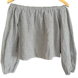 BRANDY MELVILLE | Cotton Off Shoulder Railroad Striped Seersucker Top